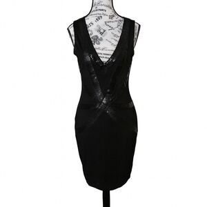 Allen Schwartz Prive Black Bodycon Midi Dress Plunge V Neck NWT Size M